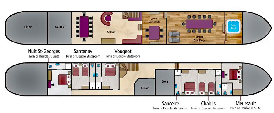 Layout diagram of French Hotel Barge La Belle Epoque
