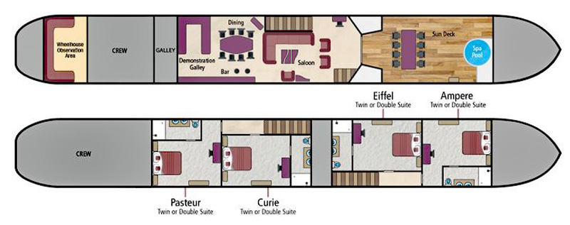 Layout diagram for Hotel Barge Finesse