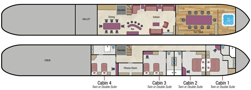 Layout diagram for Hotel Barge La Nouvelle Etoile
