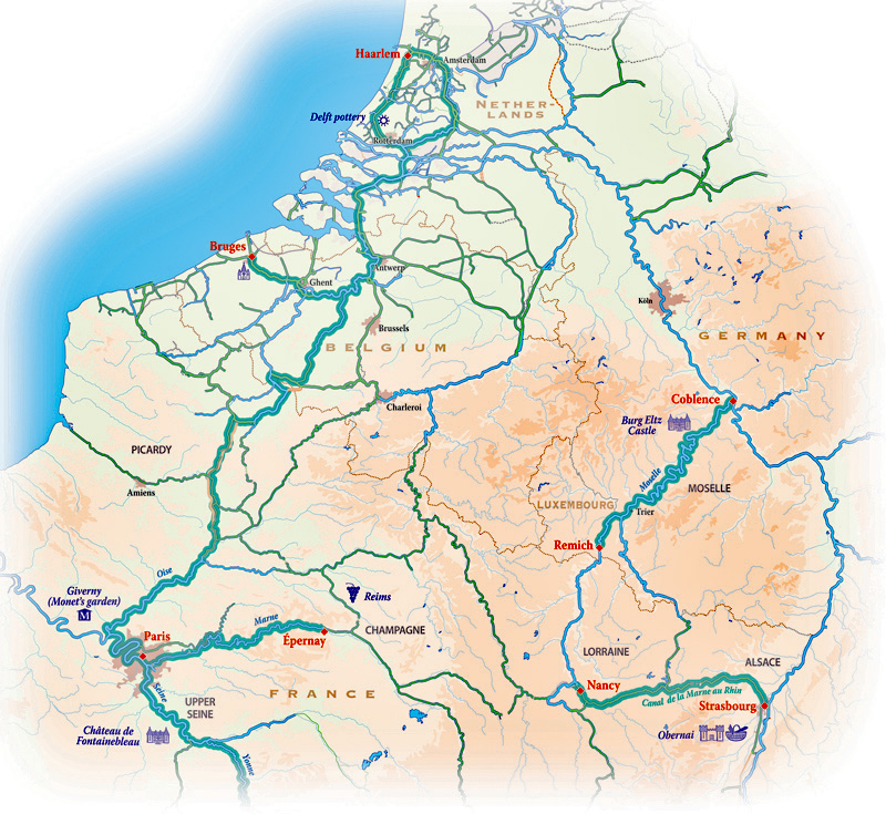 Map showing all itineraries for Hotel Barge La Nouvelle Etoile