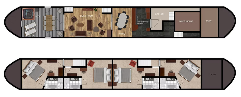 French Hotel Barge Prosperite Layout Diagram