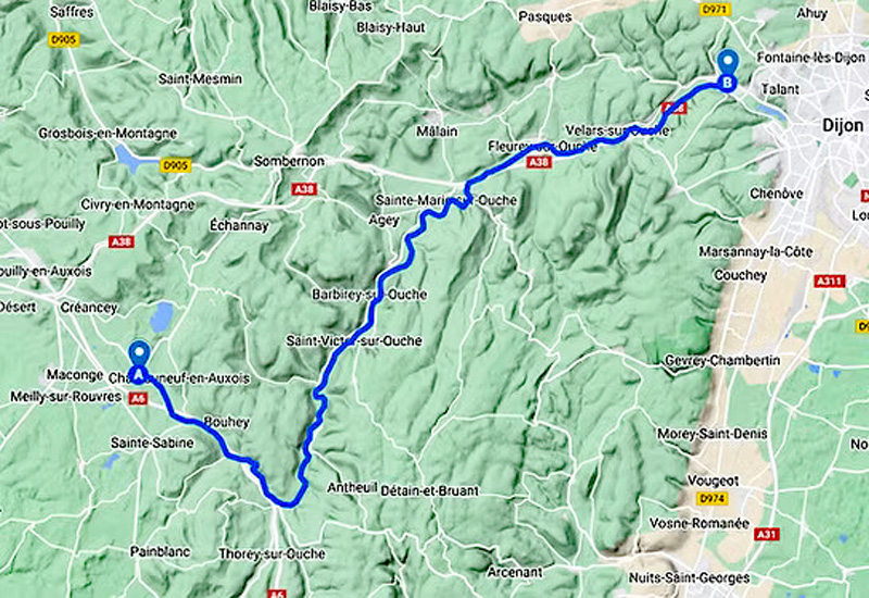 Itinerary Map Southern Burgundy for French Hotel Barge Prosperite