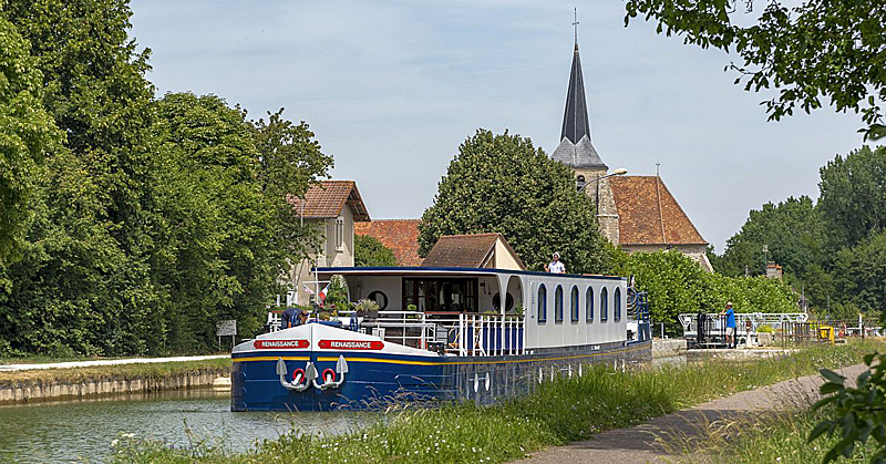 French Hotel Barge Renaissance Leaving a Lock