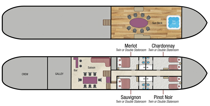 Layout diagram for French Hotel Barge L'Art de Vivre
