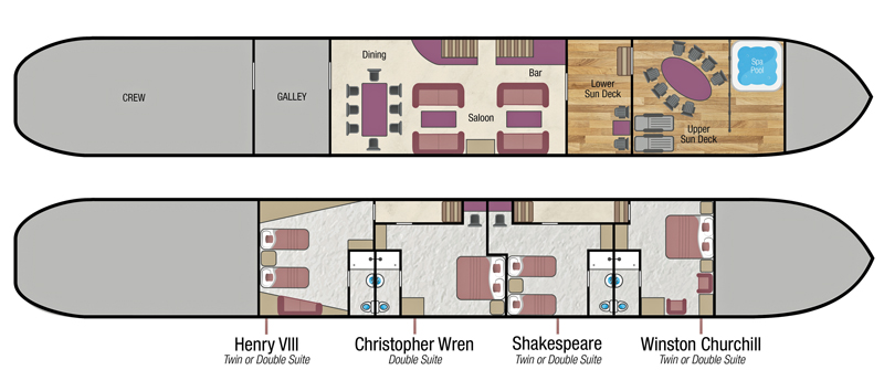 Layout diagram for English Hotel Barge Magna Carta