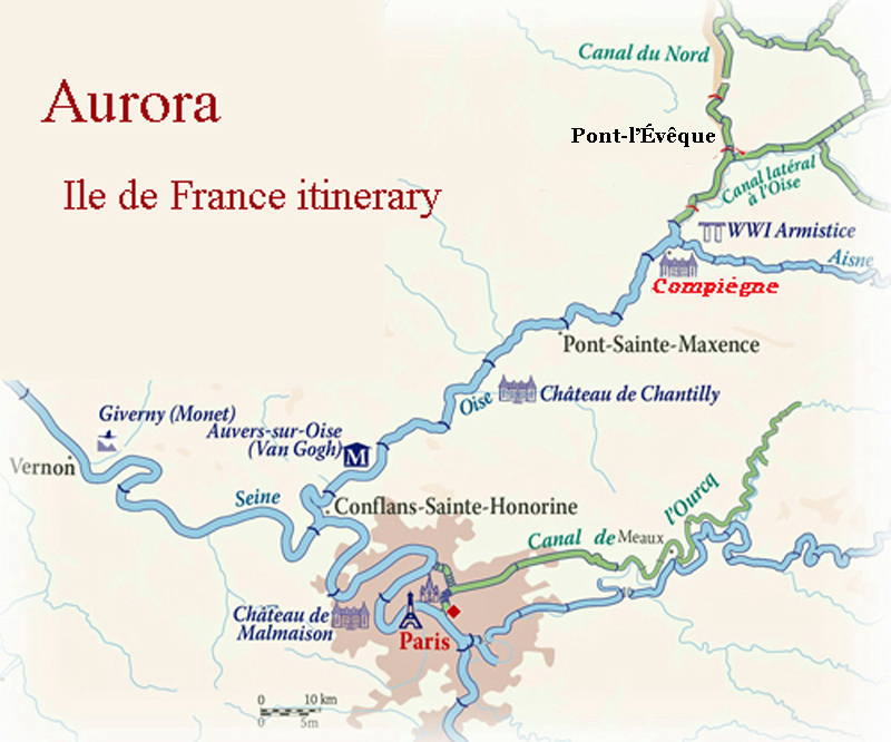 Map - Aurora itinerary between Paris and Compiegne France