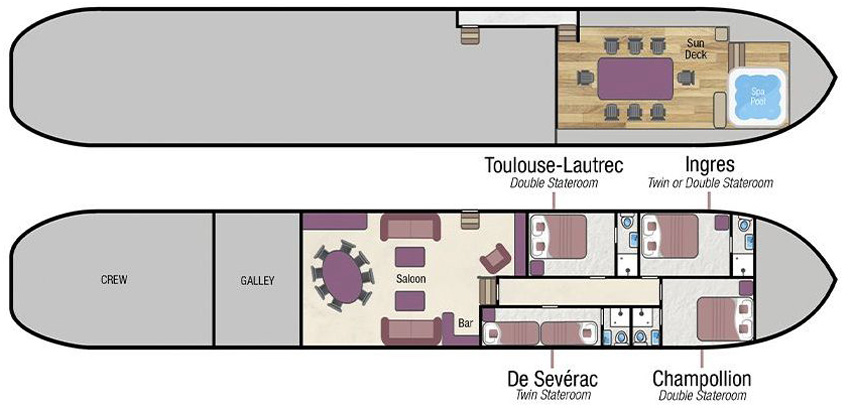 Layout Diagram - French Hotel Barge Rosa cruising southwest France