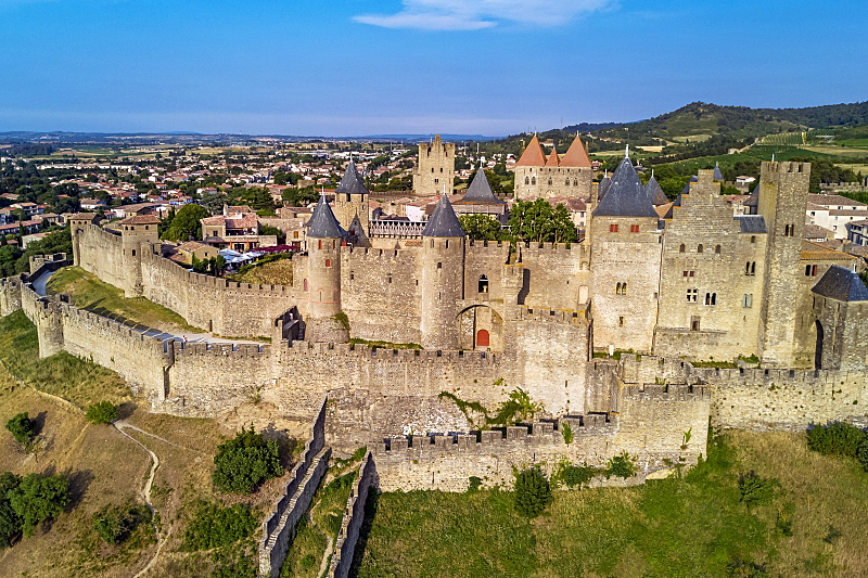 French Hotel Barge Anjodi - Drone Shot of Carcassonne