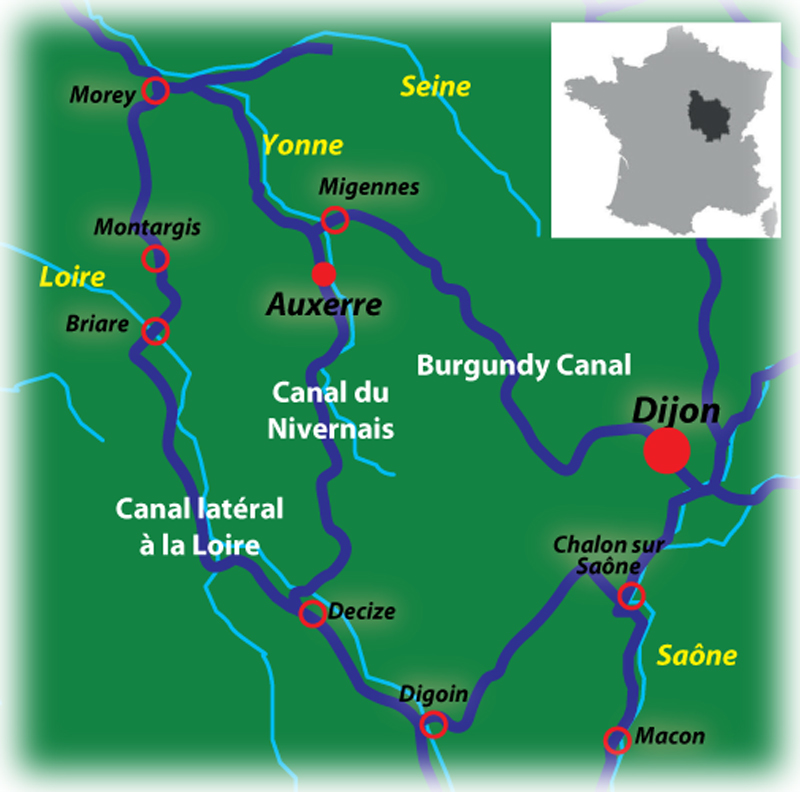 Map of Canals in Burgundy France