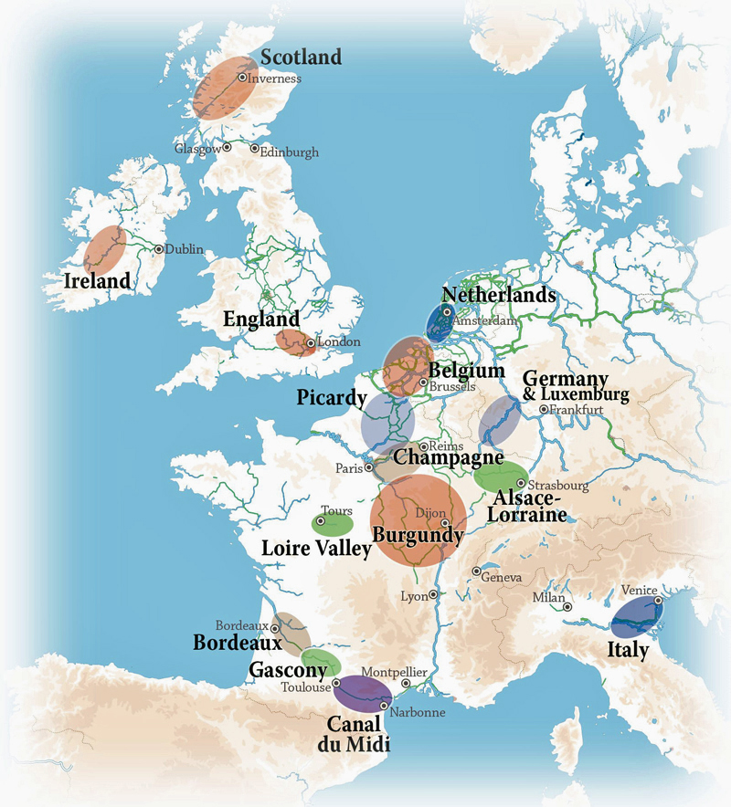 Map of barging areas in Europe